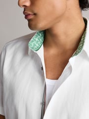 White Regular Fit Trimmed Linen Blend Short Sleeve Shirt - Image 5 of 8