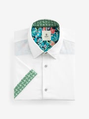 White Regular Fit Trimmed Linen Blend Short Sleeve Shirt - Image 6 of 8
