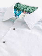 White Regular Fit Trimmed Linen Blend Short Sleeve Shirt - Image 7 of 8