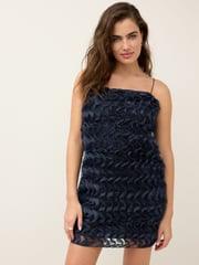 Navy Blue 3D Ruffle Texture Mini Dress - Image 1 of 6
