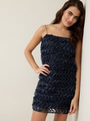 Navy Blue 3D Ruffle Texture Mini Dress - Image 2 of 6
