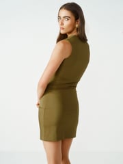 Olive Green Sleeveless Asymmetric Ruched Mini Dress - Image 3 of 6
