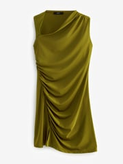 Olive Green Sleeveless Asymmetric Ruched Mini Dress - Image 6 of 6