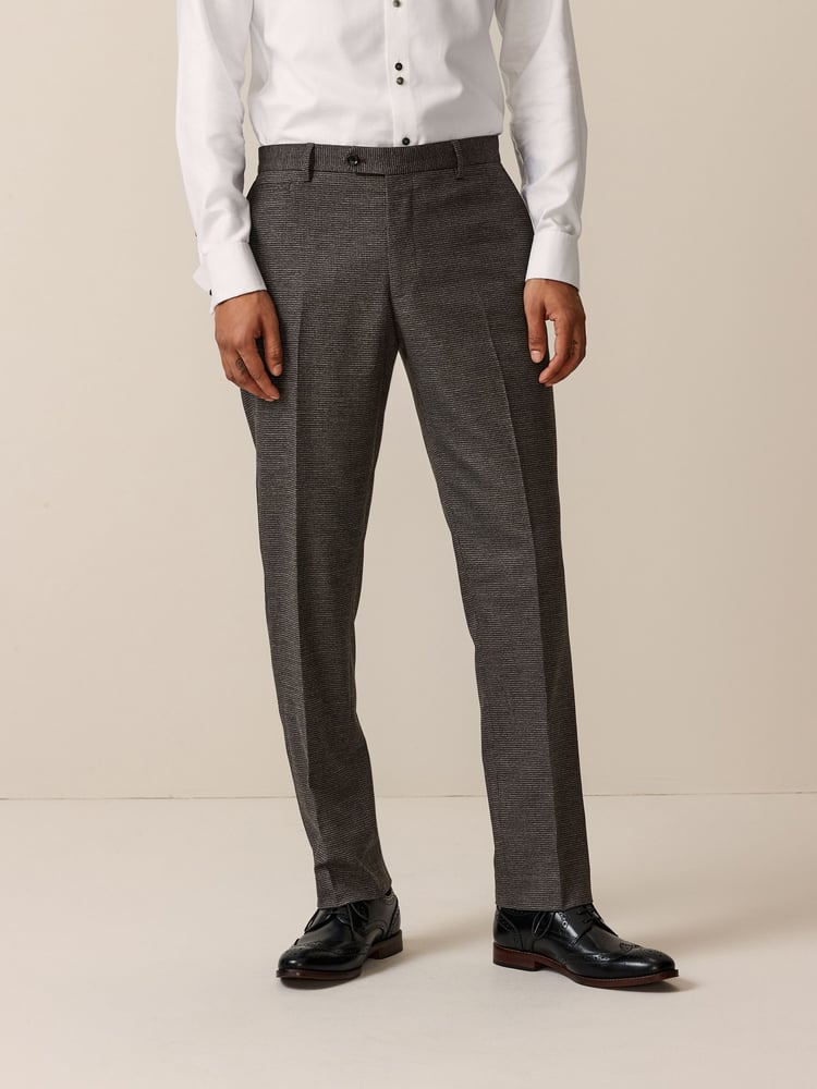 Brown Tailored Fit Trimmed Texture Suit Trousers - Image 1 of 9