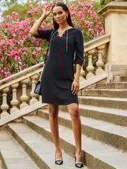 Sosandar Black Chain Lace Up Shift Dress - Image 1 of 5