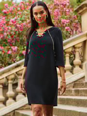 Sosandar Black Chain Lace Up Shift Dress - Image 4 of 5