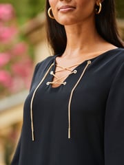Sosandar Black Chain Lace Up Shift Dress - Image 5 of 5