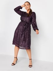 Yours Curve Purple London Sequin Skater Dress - Image 2 of 5
