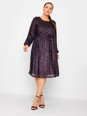 Yours Curve Purple London Sequin Skater Dress - Image 4 of 5