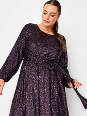 Yours Curve Purple London Sequin Skater Dress - Image 5 of 5