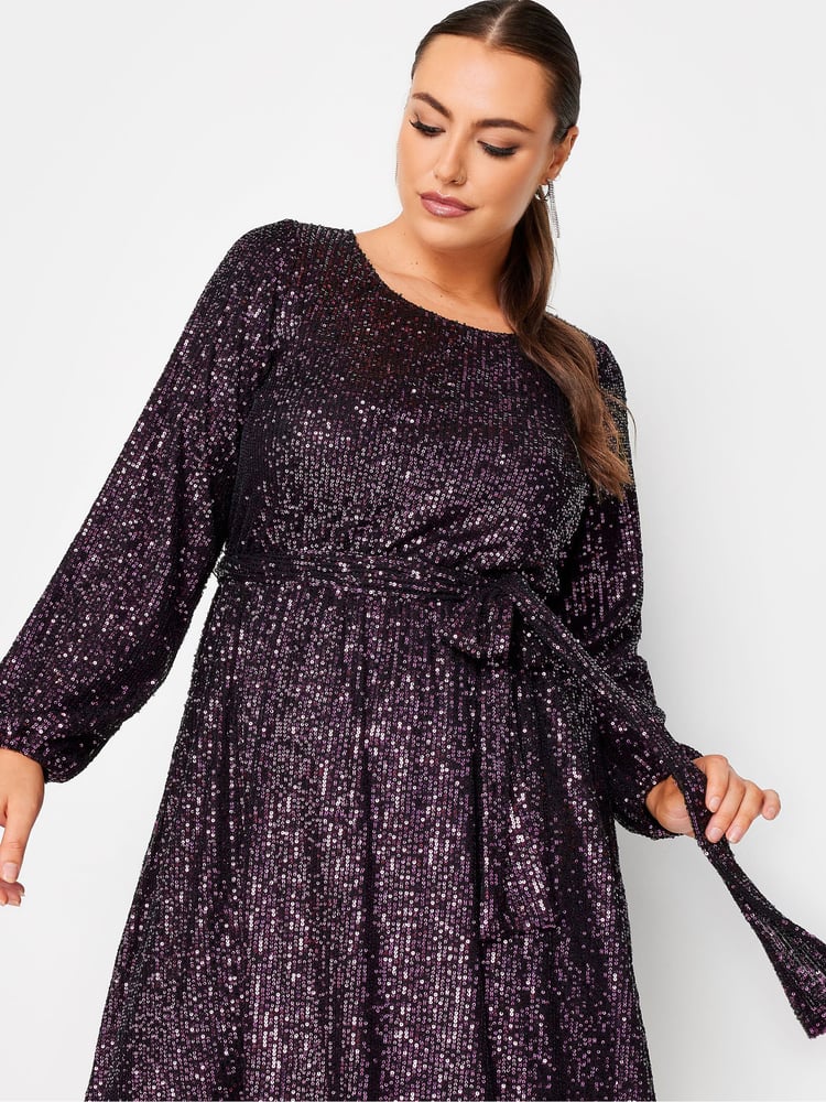 Yours Curve Purple London Sequin Skater Dress - Image 5 of 5