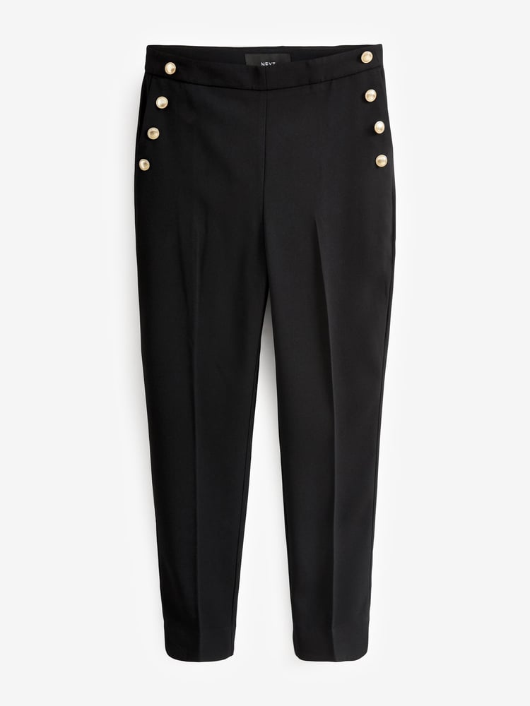 Black Tailored Button Detail Taper Trousers - Image 2 of 6