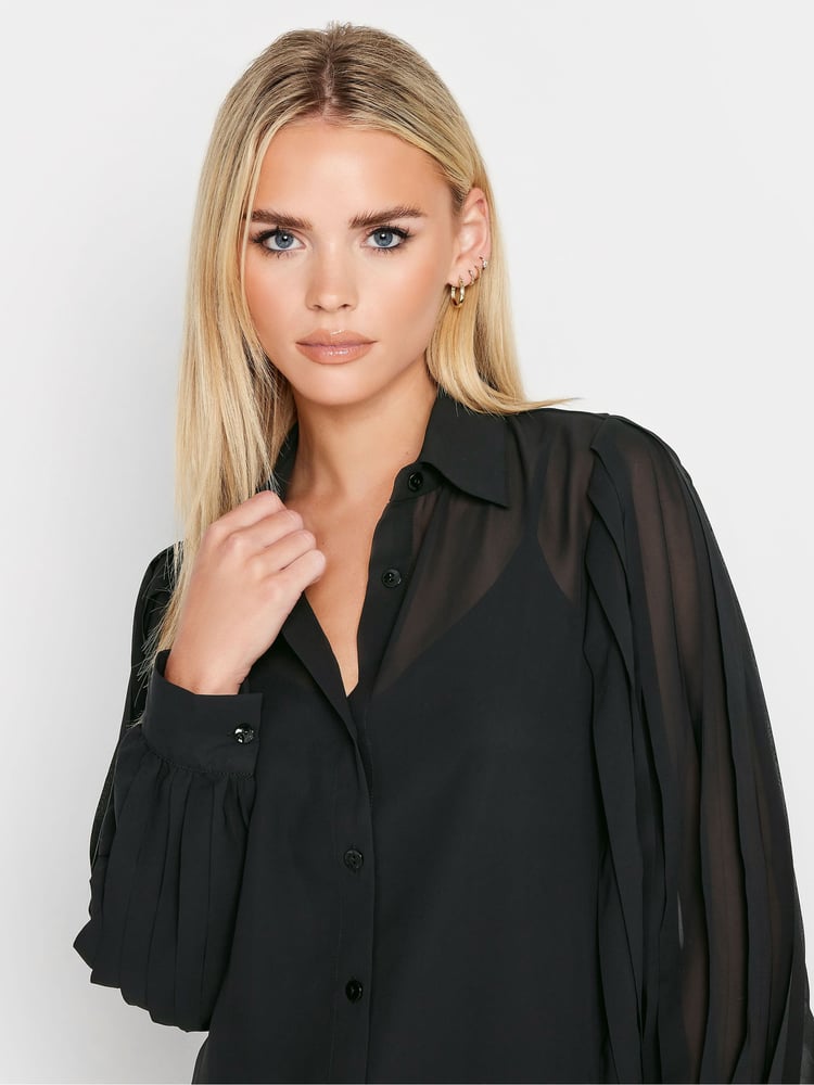PixieGirl Petite Black Pleated Sleeve Shirt - Image 4 of 4