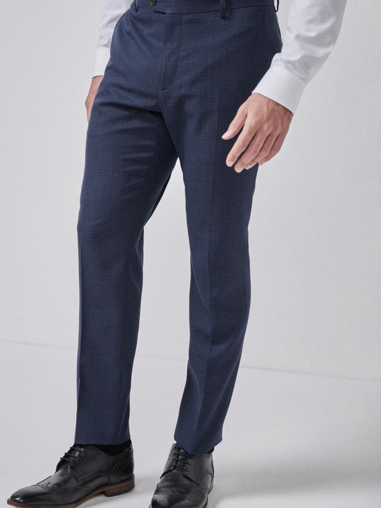 Navy Blue Slim Check Suit: Trousers - Image 1 of 5