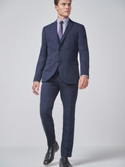 Navy Blue Slim Check Suit: Trousers - Image 2 of 5