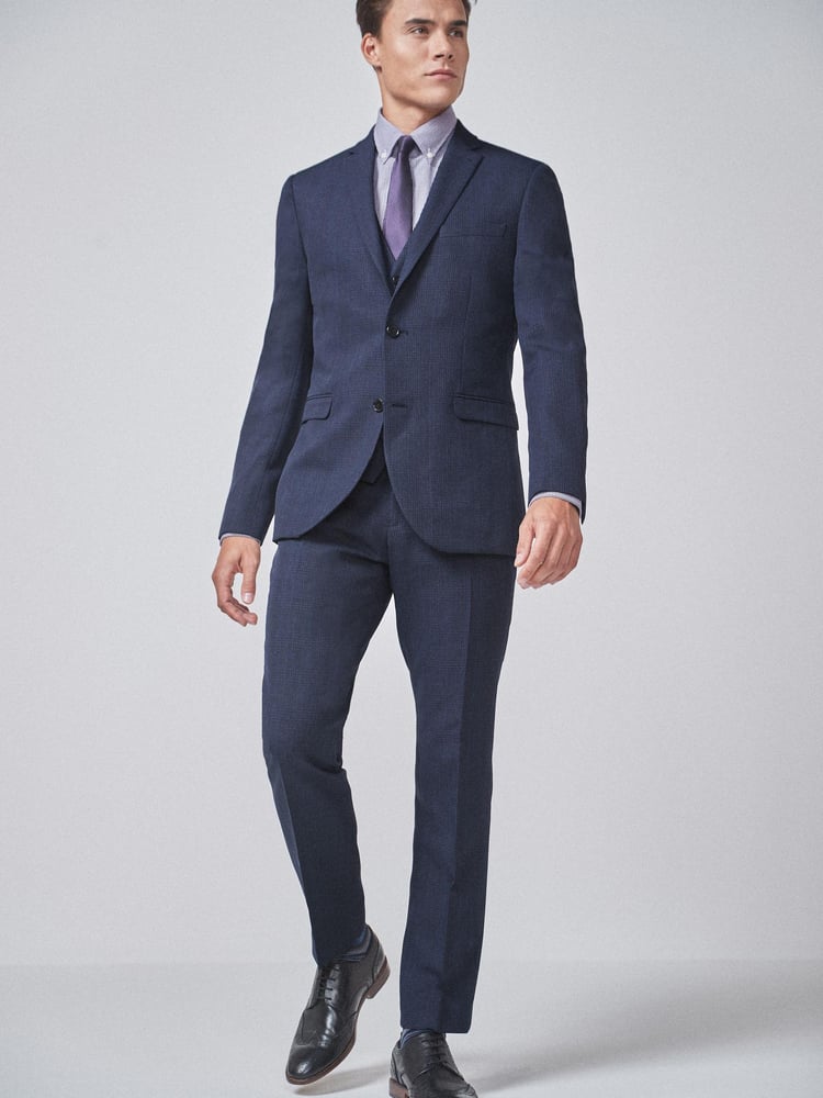 Navy Blue Slim Check Suit: Trousers - Image 2 of 5