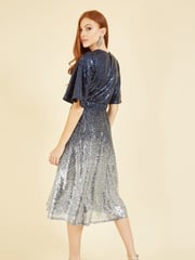 Yumi Blue Ombre Sequin Midi Wrap Dress - Image 2 of 5