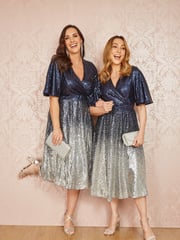 Yumi Blue Ombre Sequin Midi Wrap Dress - Image 3 of 5