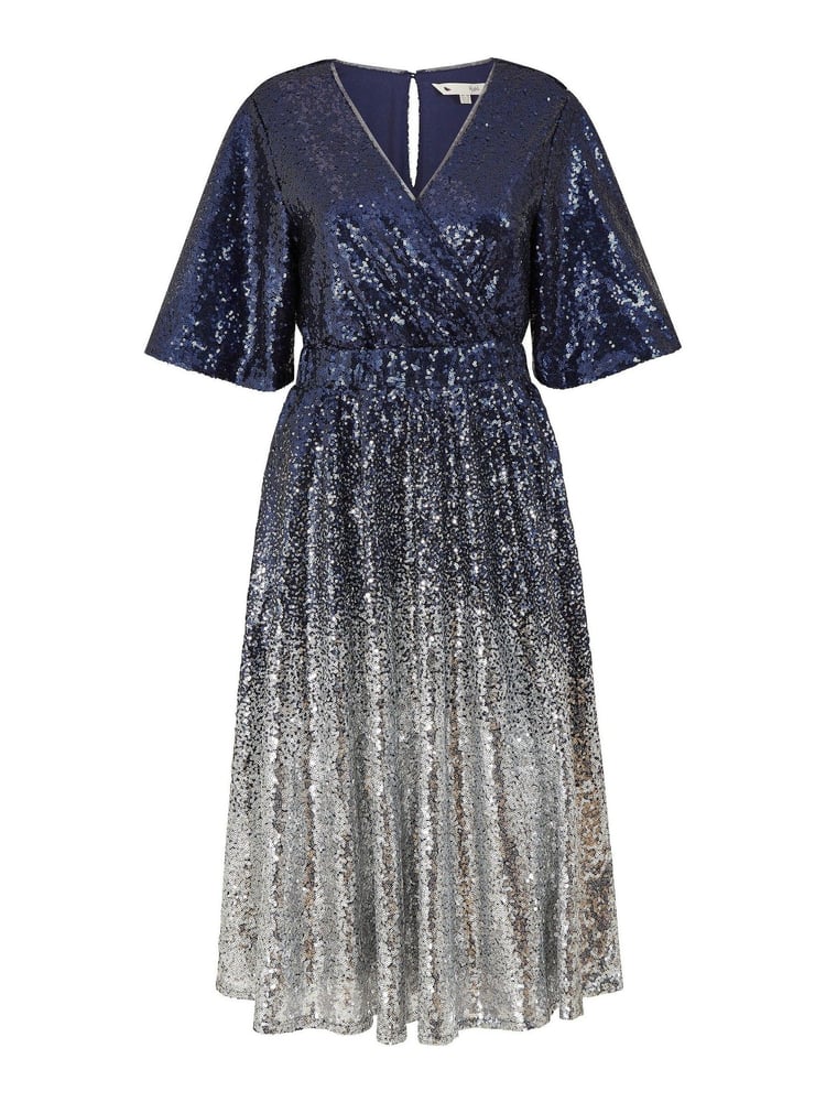 Yumi Blue Ombre Sequin Midi Wrap Dress - Image 5 of 5