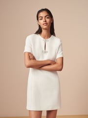 Cream Boucle Bow Dress - Image 1 of 7