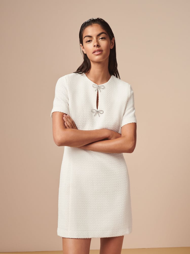Cream Boucle Bow Dress - Image 1 of 7