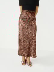 Black/Brown Leopard Animal Print Satin Midi Skirt - Image 5 of 8