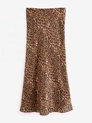 Black/Brown Leopard Animal Print Satin Midi Skirt - Image 7 of 8