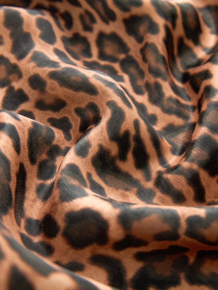 Black/Brown Leopard Animal Print Satin Midi Skirt - Image 8 of 8