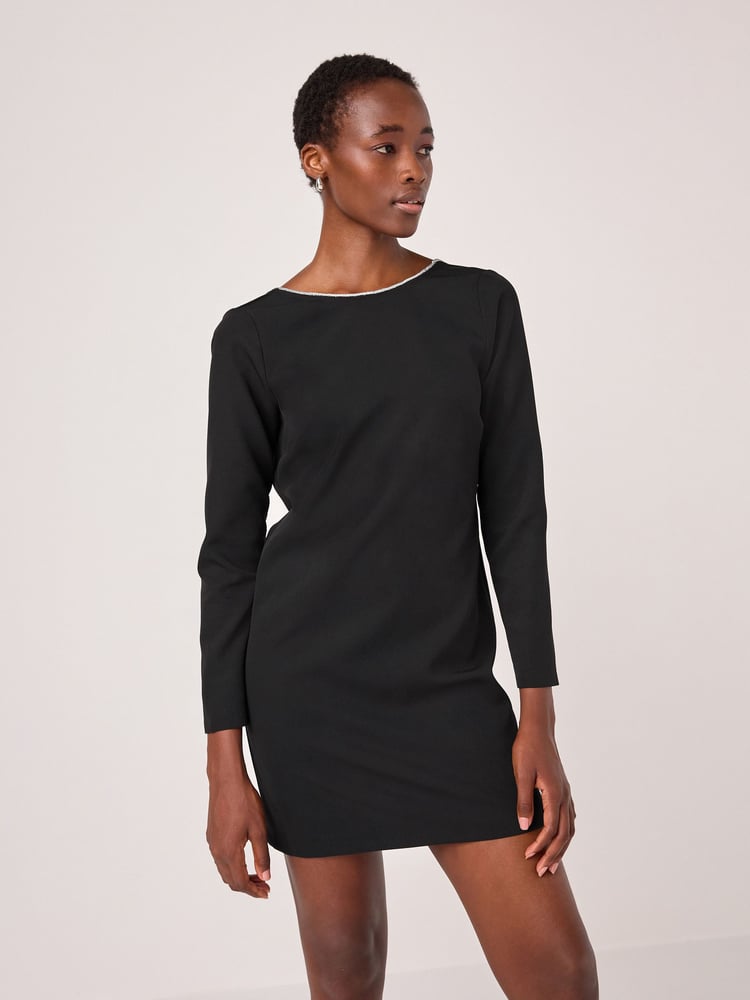 Black Longsleeve Bow Back Mini Dress - Image 2 of 8