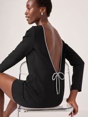 Black Longsleeve Bow Back Mini Dress - Image 3 of 8