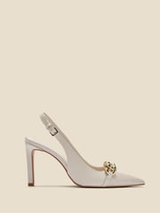 Sosandar Cream Leather Chain Detail Slingback Court Shoes - Image 1 of 5