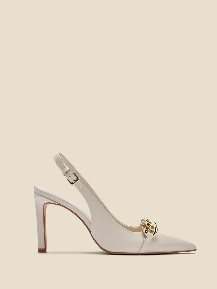 Sosandar Cream Leather Chain Detail Slingback Court Shoes - Image 1 of 5