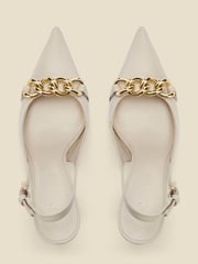 Sosandar Cream Leather Chain Detail Slingback Court Shoes - Image 3 of 5