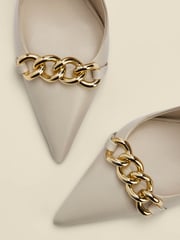 Sosandar Cream Leather Chain Detail Slingback Court Shoes - Image 4 of 5
