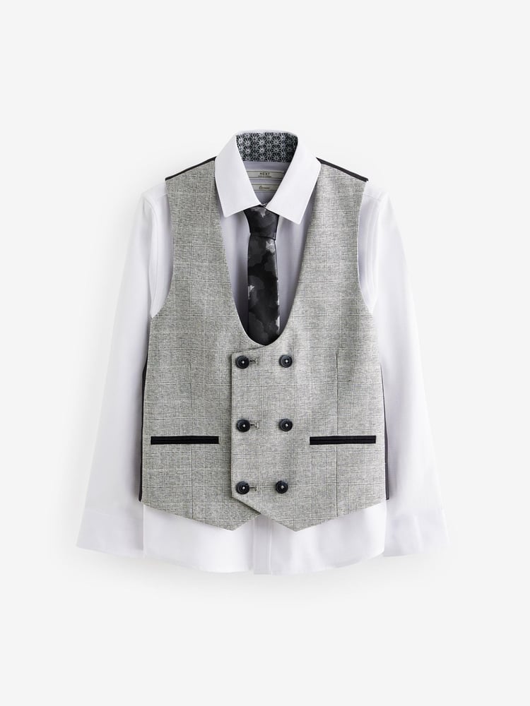 Grey /Ecru Check Waistcoat Set (12mths-16yrs) - Image 1 of 5