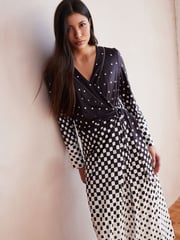 Monochrome Check Print Long Sleeve Wrap Midi Dress - Image 2 of 5