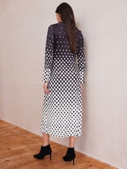 Monochrome Check Print Long Sleeve Wrap Midi Dress - Image 3 of 5