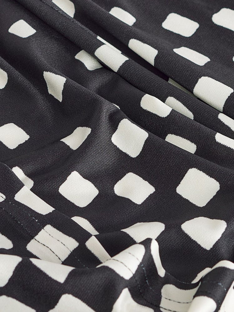 Monochrome Check Print Long Sleeve Wrap Midi Dress - Image 5 of 5