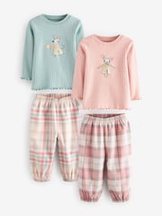 Pink/Blue Mouse Woven Bottoms Pyjamas 2 Pack (9mths-10yrs) - Image 6 of 12