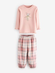 Pink/Blue Mouse Woven Bottoms Pyjamas 2 Pack (9mths-10yrs) - Image 8 of 12