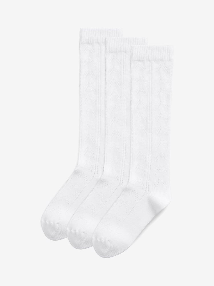 White 3 Pack Cotton Rich Pointelle Knee High School Socks - Image 2 of 3