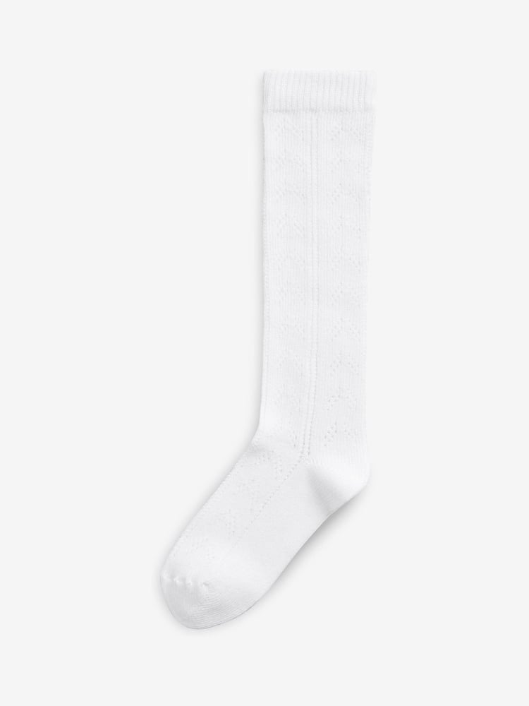 White 3 Pack Cotton Rich Pointelle Knee High School Socks - Image 3 of 3