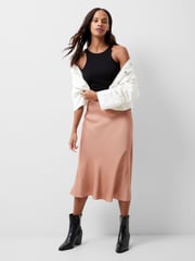 French Connection Brown Satin Ennis Midaxi Slip Skirt - Image 1 of 4