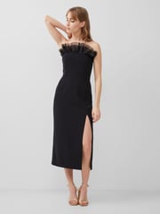 French Connection Black Echo Organza Mix Frill Midi Dress - Image 1 of 4