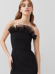 French Connection Black Echo Organza Mix Frill Midi Dress - Image 3 of 4