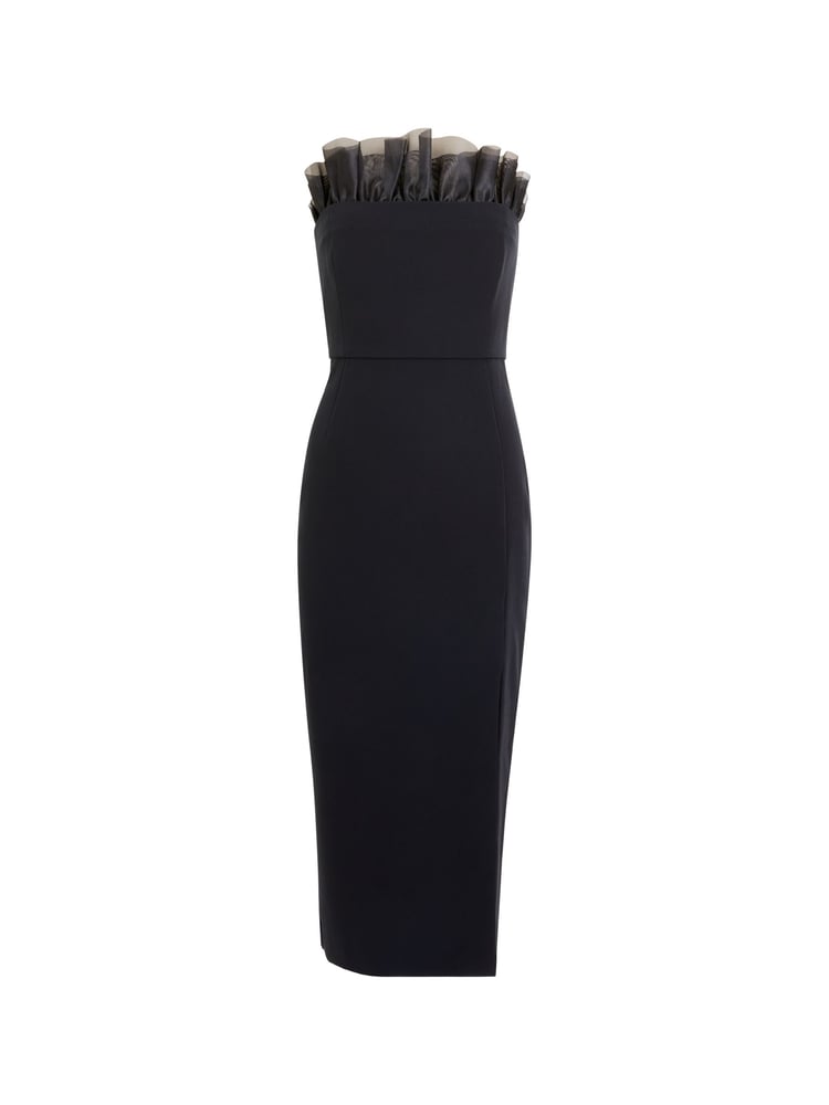 French Connection Black Echo Organza Mix Frill Midi Dress - Image 4 of 4