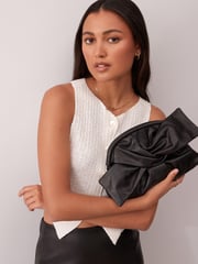 Black Leather Bow Clutch Bag - Image 1 of 9