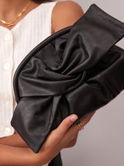 Black Leather Bow Clutch Bag - Image 3 of 9