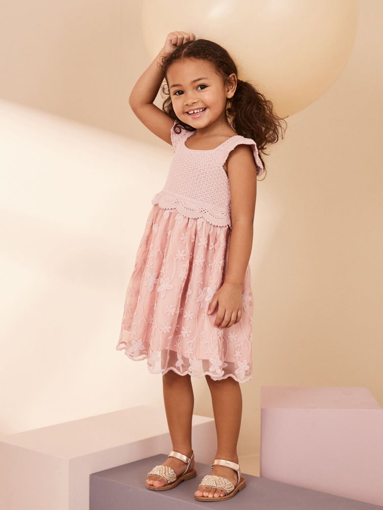 Pink Occasion Knit Dress (3mths-10yrs) - Image 1 of 7