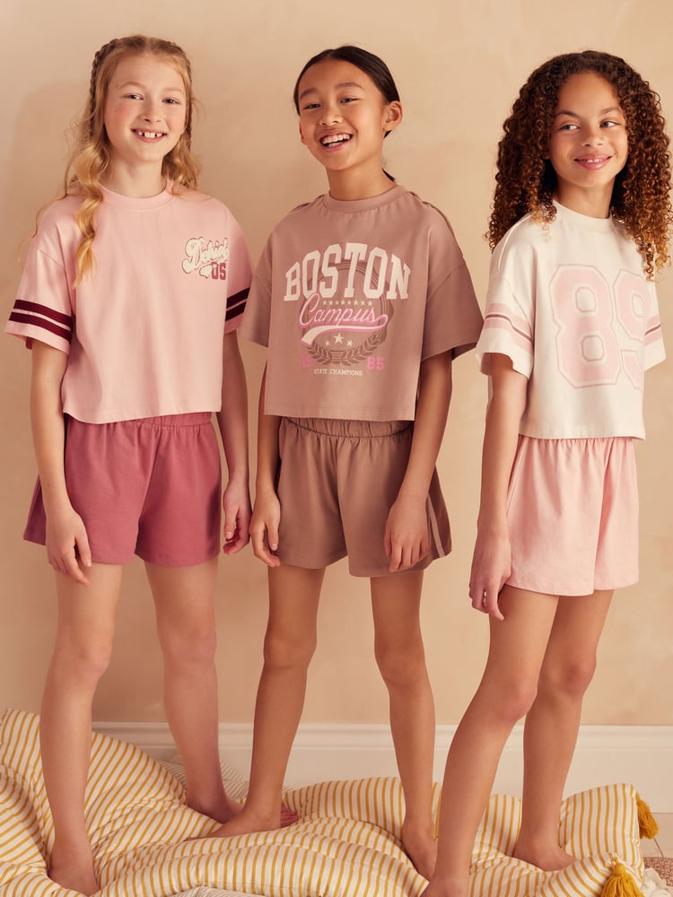 Pink Slogan Short Pyjamas 3 Pack (3-16yrs) - Image 2 of 13